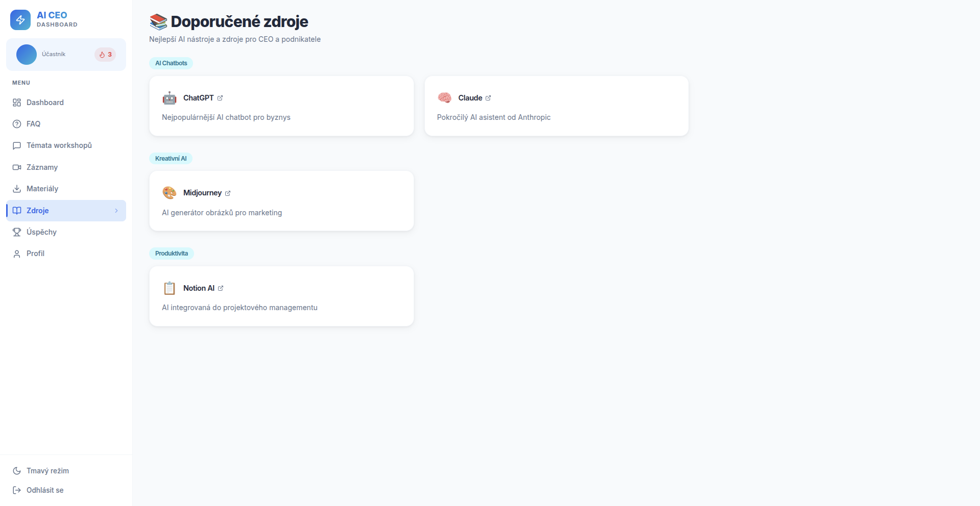 Screenshot – Doporučené zdroje